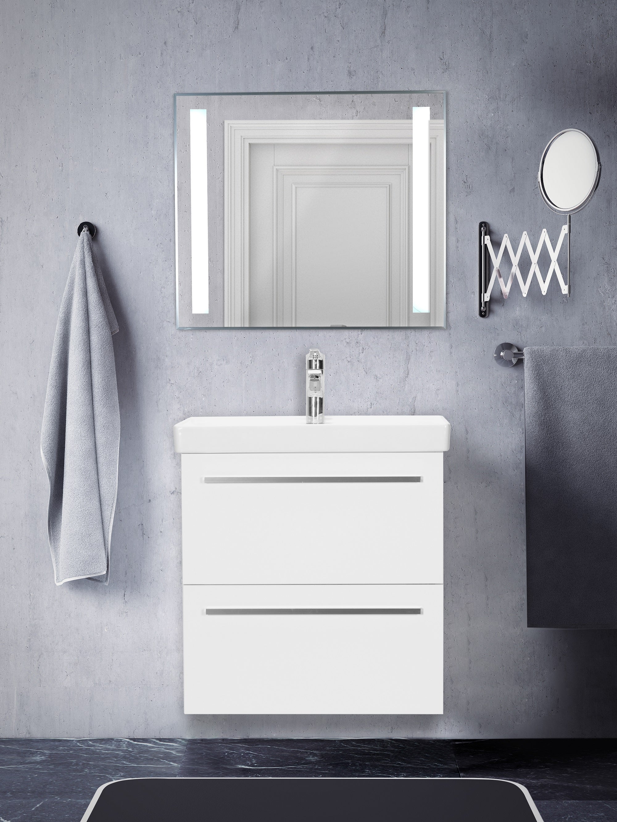 FIORE 24 INCH MODERN WALL MOUNT VANITY AND SINK COMBO WITH LED MIRROR - GLOSSY WHITE
