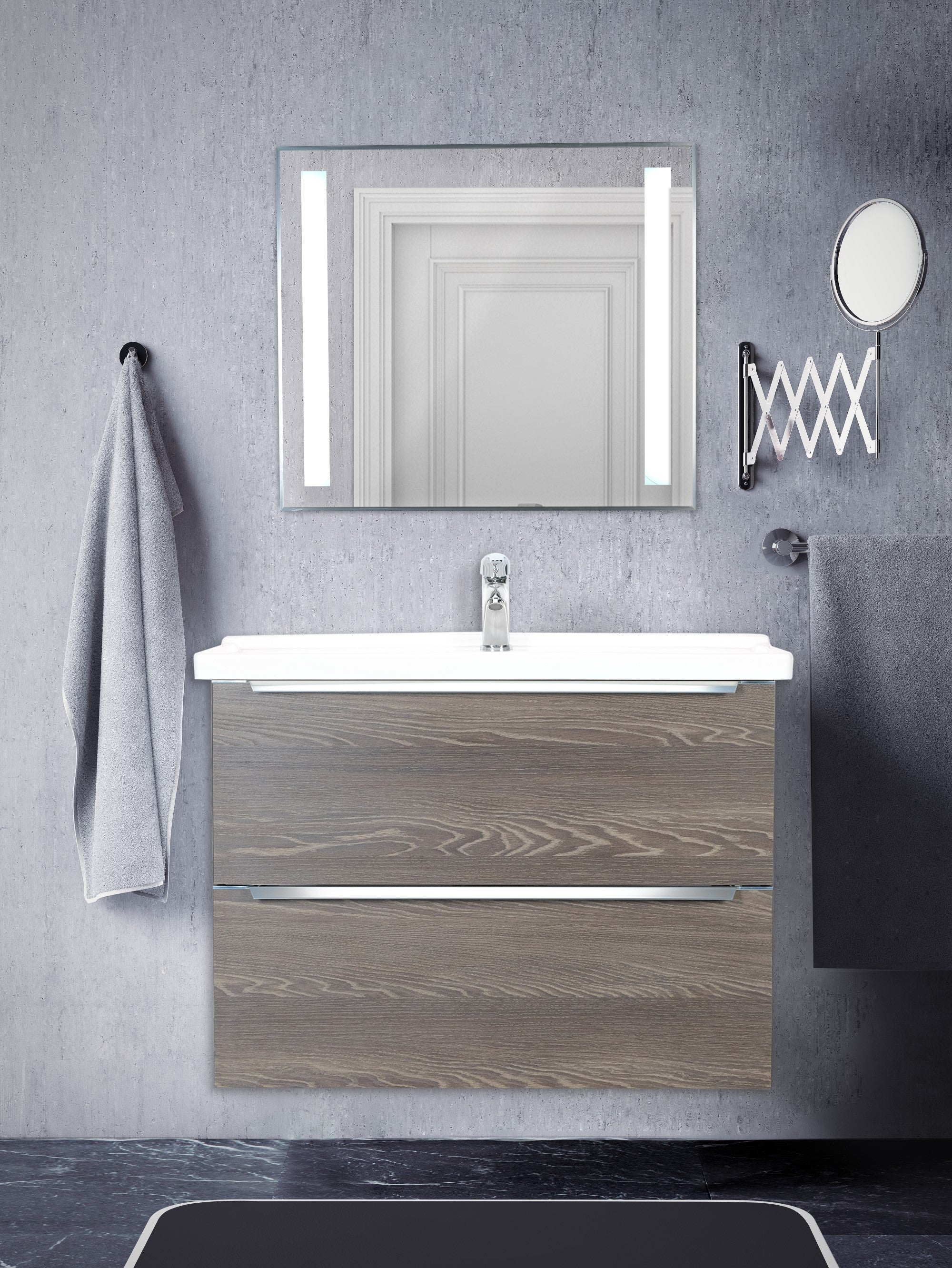 ARGENTO 24 INCH MODERN WALL MOUNT VANITY AND SINK COMBO WITH LED MIRROR - FOGIA GRAY