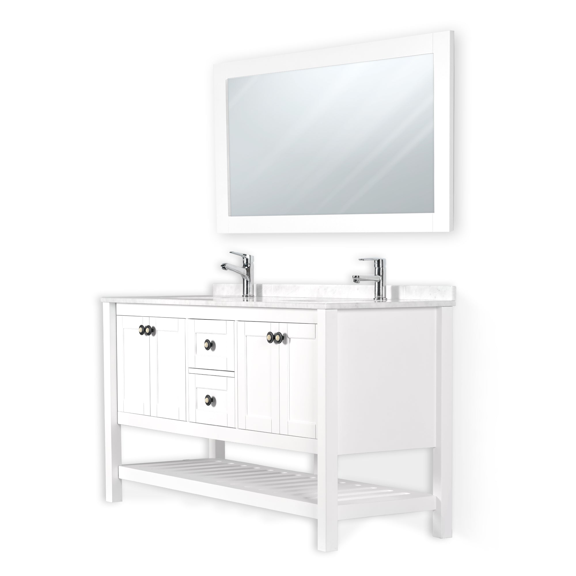 LUCCA 60 INCH FREE STANDING VANITY AND SINK COMBO WITH MATCHING MIRROR - WHITE