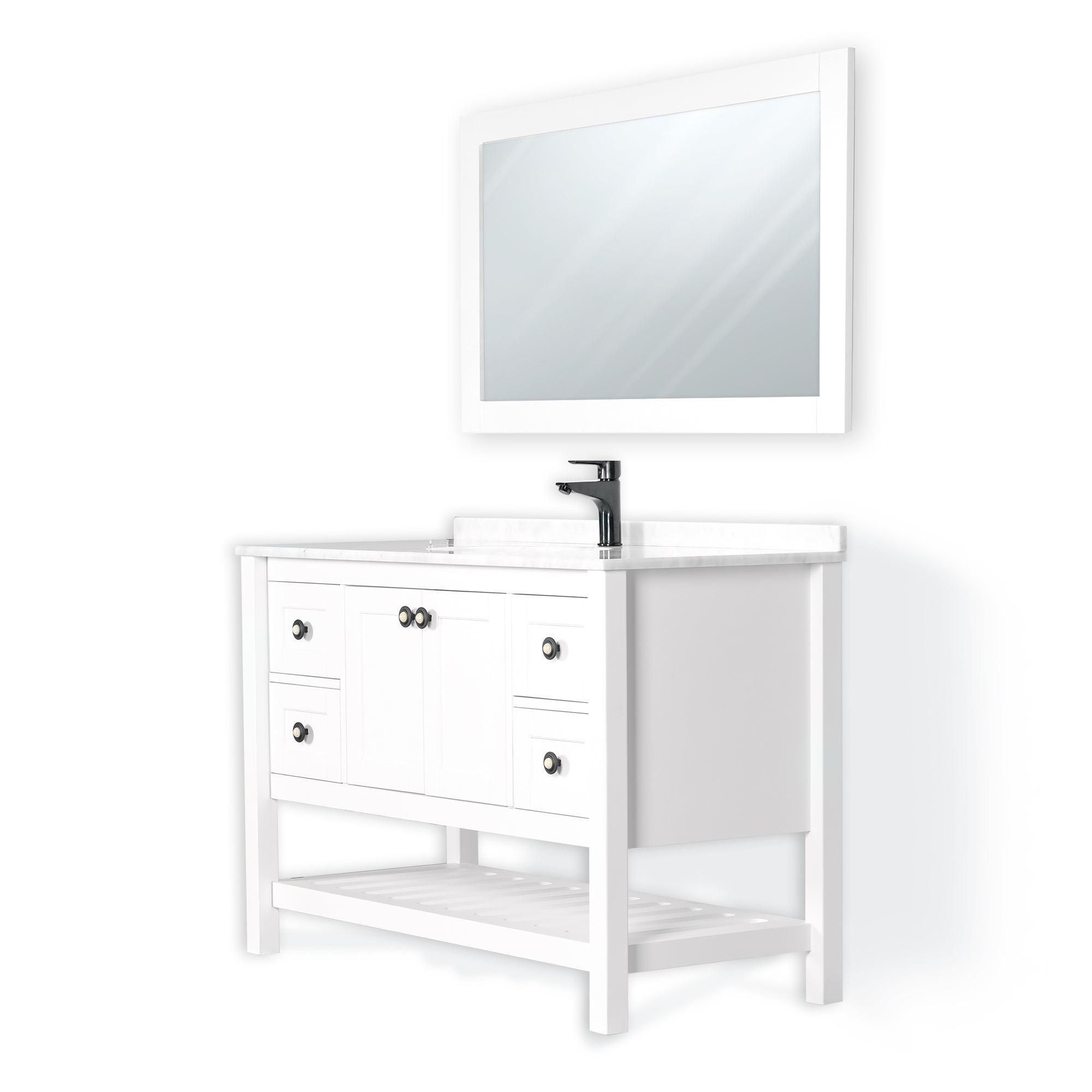 LUCCA 48 INCH FREE STANDING VANITY AND SINK COMBO WITH MATCHING MIRROR - WHITE