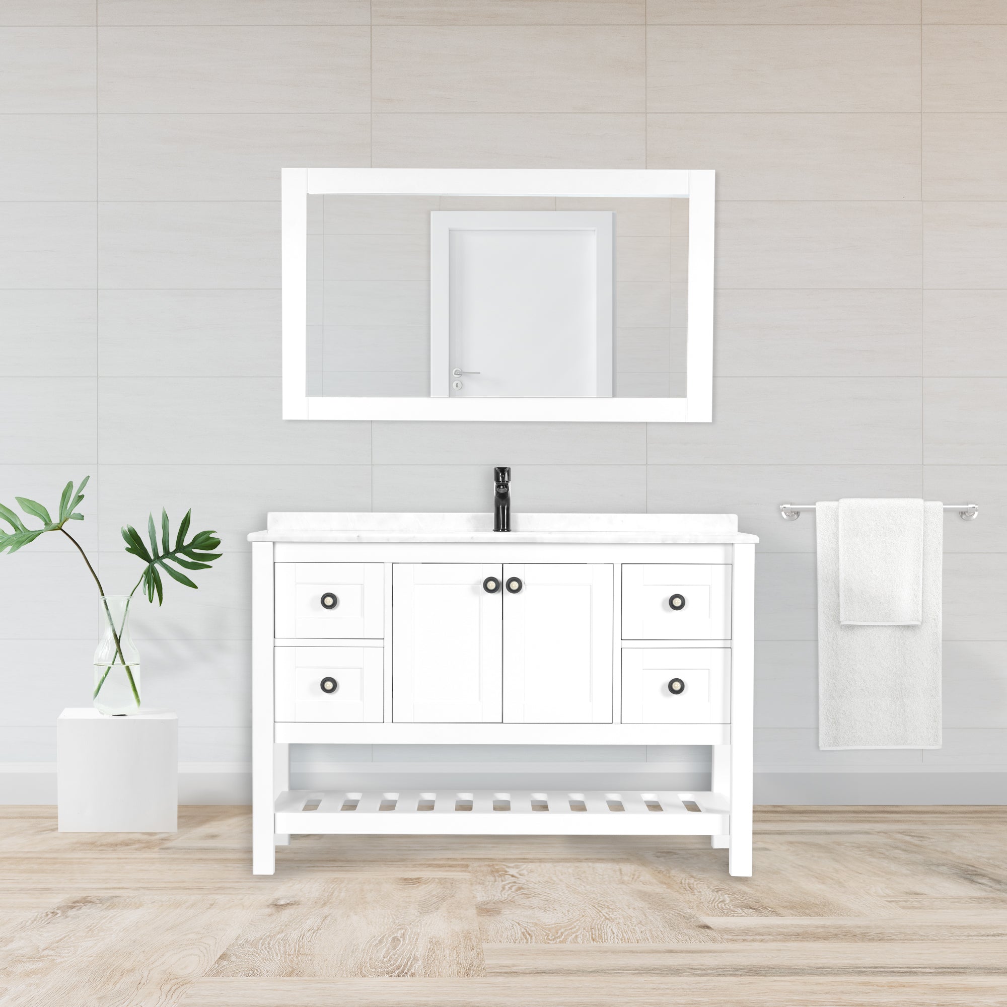 LUCCA 48 INCH FREE STANDING VANITY AND SINK COMBO WITH MATCHING MIRROR - WHITE